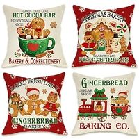 Christmas Gingerbread Man Double Side 4PC Decorative Toss Pillows Xmas Throw Pillow Covers Soft Pillowcase for Bedroom Livingroom Sofa Couch Chair Bench miniinthebox - thumbnail
