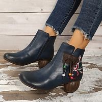 Women's Boots Plus Size Booties Ankle Boots Sculptural Heel Round Toe PU Leather Zipper Fall Winter Rosy Pink Dark Blue Lightinthebox - thumbnail