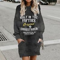 Women's Shift Dress Short Mini Dress Black Gray Long Sleeve Fall Letter Pocket Print Fall Winter Hooded Casual 2022 S M L XL XXL 3XL miniinthebox - thumbnail