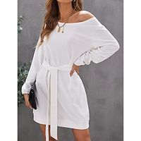 Women's Sweatshirt Dress Casual Dress White Dress Mini Dress Lace up Street Holiday Vacation Streetwear Crew Neck Long Sleeve Loose Fit Black White Color S M L XL Size Lightinthebox - thumbnail