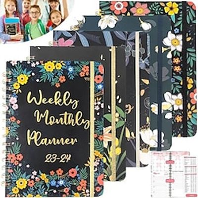 2024 Planner Journal, A5 Lined Floral Print Cover Spiral Notebook with Sturdy Cover, 152 Pages, 8.4 X 6, 2024 Weekly and Monthly Planner Academic Planner, Suitable for School, Office and Family Lightinthebox