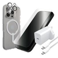 ZAGG Crystal Palace Snap Case with MagSafe, InvisibleShield Glass Elite Screen Protector and Camera Lens Protector, 20W USB-C PD Wall Charger, 2M USB-C to USB-C Fast Charge Cable for iPhone 16 Pro Max (ZAG BNDL SN/GE/CM iP16Pr)