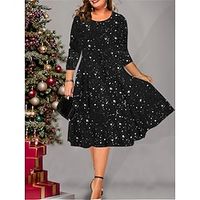 Women's Black Dress Plus Size Party Dress Christmas Dress Cocktail Dress Wedding Guest Dress Midi Dress Black Burgundy Blue Long Sleeve Ombre Print Spring Fall Winter Crew Neck Lightinthebox - thumbnail