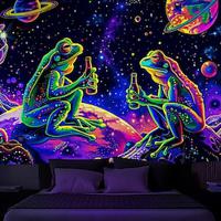 Creepy Frog Animal Blacklight Tapestry UV Reactive Glow in the Dark Trippy Misty Nature Landscape Hanging Tapestry Wall Art Mural for Living Room Bedroom Lightinthebox