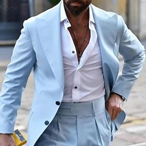 Light Blue Men's Wedding Suits Solid Colored 2 Piece Daily Business Casual Plus Size Single Breasted Two-buttons 2023 miniinthebox