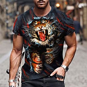 Men's Unisex T shirt 3D Print Graphic Prints Tiger Crew Neck Daily Holiday Print Short Sleeve Tops Casual Designer Big and Tall Orange miniinthebox