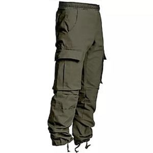 Men's Cargo Pants Cargo Trousers Trousers Elastic Waist Leg Drawstring Multi Pocket Plain Comfort Wearable Full Length Outdoor Casual Daily Sports Stylish Dark Khaki ArmyGreen miniinthebox