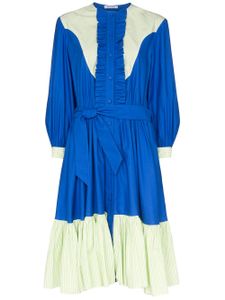 Batsheva Western contrast-panel midi dress - Blue