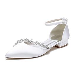 Women's Wedding Shoes Flats Ladies Shoes Valentines Gifts White Shoes Wedding Party Daily Wedding Flats Rhinestone Flat Heel Pointed Toe Elegant Cute Luxurious Satin Ankle Strap Wine Black White Lightinthebox