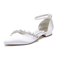 Women's Wedding Shoes Flats Ladies Shoes Valentines Gifts White Shoes Wedding Party Daily Wedding Flats Rhinestone Flat Heel Pointed Toe Elegant Cute Luxurious Satin Ankle Strap Wine Black White Lightinthebox - thumbnail