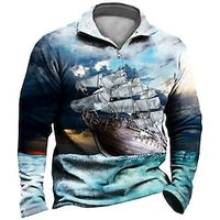 Men's Zip Up Sweatshirt Pullover Quarter Zipper Sweatshirt Green Blue Purple Brown Half Zip Graphic Prints Boat Zipper Print Daily Sports 3D Print Basic Designer Casual Spring   Fall Clothing Apparel miniinthebox - thumbnail