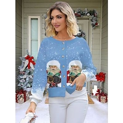 Women's Ugly Christmas Sweater Cardigan Sweater Jacket Crew Neck Ribbed Knit Polyester Button Knitted Print Fall Winter Short Outdoor Christmas Holiday Daily Stylish Casual Long Sleeve Santa Claus Lightinthebox