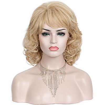 Short Blonde Wig with Hair Bangs for Women Curly Wavy Heat Resistant Synthetic Blonde Women's Wigs Lightinthebox