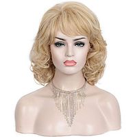 Short Blonde Wig with Hair Bangs for Women Curly Wavy Heat Resistant Synthetic Blonde Women's Wigs Lightinthebox - thumbnail