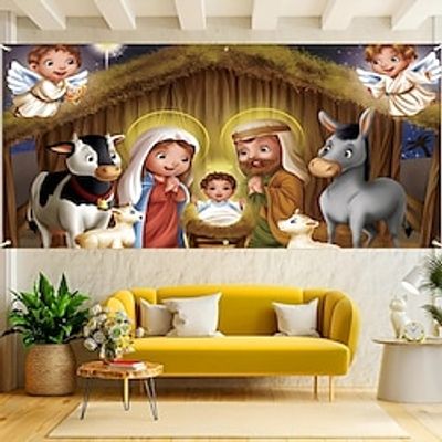 Christmas Outdoor Garage Door Cover Nativity Scene Jesus Xmas Door Banner Party Large Door Mural Christmas Backdrop Decoration for Holiday Home Wall Decorations Lightinthebox