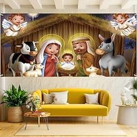 Christmas Outdoor Garage Door Cover Nativity Scene Jesus Xmas Door Banner Party Large Door Mural Christmas Backdrop Decoration for Holiday Home Wall Decorations Lightinthebox - thumbnail