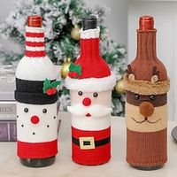 Christmas Wine Bottle Cover Set Santa Snowman Woven Wine Bottle Bags For Christmas Party Dinner Table Decorations New Year Gifts Christmas Decorations Knitted Wine Bottle Sets Champagne Bottle Sets miniinthebox - thumbnail