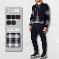 Men's Tracksuit Hoodies Set Full Zip Hoodie Red Purple Brown Green Gray Hooded Graphic Plaid Checkered Zipper 2 Piece Print Sports  Outdoor Casual Sports 3D Print Basic Streetwear Designer Fall Lightinthebox - thumbnail