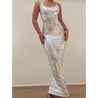 Women's Prom Dress Party Dress Wedding Guest Dress Long Dress Maxi Dress Silver Sleeveless Pure Color Backless Spring Fall Winter Spaghetti Strap Fashion Winter Dress Wedding Guest Evening Party 2023 Lightinthebox - thumbnail