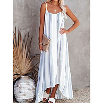 Women's A Line Dress Maxi long Dress Blue Pink Sleeveless Striped Print Summer U Neck Boho 2021 S M L XL XXL 3XL Lightinthebox