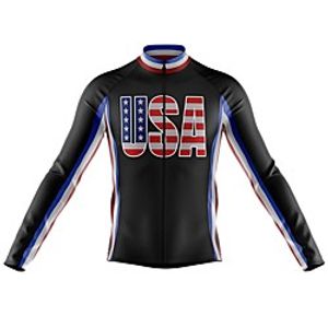 21Grams Men's Long Sleeve Cycling Jersey Spandex Polyester Black USA National Flag Bike Jersey Top Mountain Bike MTB Road Bike Cycling Quick Dry Moisture Wicking Breathable Sports Clothing Apparel Lightinthebox