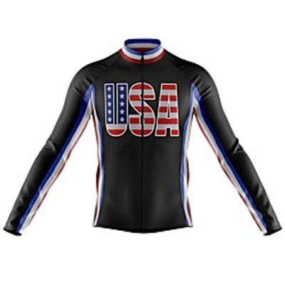 21Grams Men's Long Sleeve Cycling Jersey Spandex Polyester Black USA National Flag Bike Jersey Top Mountain Bike MTB Road Bike Cycling Quick Dry Moisture Wicking Breathable Sports Clothing Apparel Lightinthebox