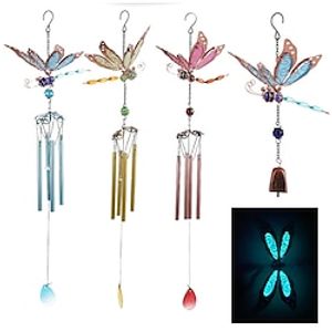 1pc Dragonfly Painted Wind Chime Outdoor Handicraft Glow In The Night Hanging Ornament For Window Balcony Garden Decor miniinthebox