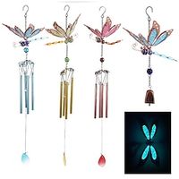 1pc Dragonfly Painted Wind Chime Outdoor Handicraft Glow In The Night Hanging Ornament For Window Balcony Garden Decor miniinthebox - thumbnail