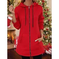 Women's Christmas Hooded Jacket with Pocket Zip up Hoodie Xmas Red Sweatshirt Long Sleeve Fall Party Lightinthebox - thumbnail