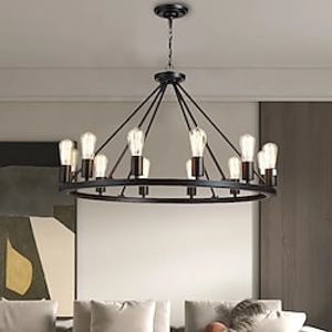 LED Pendant Light Vintage Painted Metal Chandelier Lighting, with 681012 Lights, Rustic Vintage Farmhouse Chandelier Lighting, Carriage Wheel Pendant, Black Lightinthebox