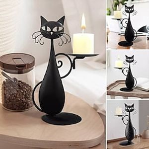 Black Cat Candle Holder for Pillar Candle Led Flameless Candles, Retro Rustic Farmhouse Home Metal Cat Decor Candlestick for Centerpiece, Dining Table , Housewarming Gifts Lightinthebox
