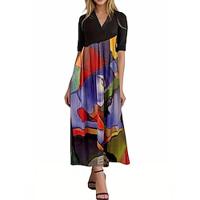 Women's Casual Dress Floral Print V Neck Long Dress Maxi Dress Stylish Ethnic Daily Date 3/4 Length Sleeve Summer Spring Lightinthebox