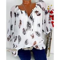 Women's Shirt Blouse Chiffon Feather Daily Vacation Print Black 3/4 Length Sleeve Casual V Neck Spring Summer Lightinthebox