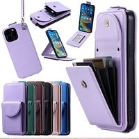Phone Case For iPhone 15 Pro Max Plus iPhone 14 13 12 11 Pro Max Mini SE X XR XS Max 8 7 Plus Back Cover Wallet Case with Stand Holder Magnetic with Lanyard Retro TPU PU Leather miniinthebox - thumbnail