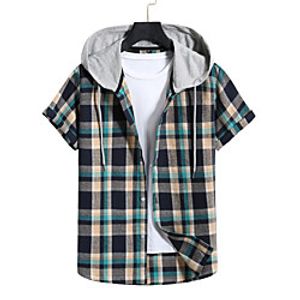 Men's Shirt Lattice Short Sleeve Casual Tops Casual Black / Gray miniinthebox