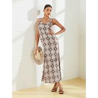 Satin Geometric Floral Strap Maxi Dress Lightinthebox