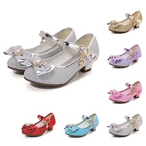 Girls' Heels Daily Glitters Dress Shoes Heel PU Height-increasing Cosplay Big Kids(7years ) Little Kids(4-7ys) School Wedding Party Walking Shoes Dancing Crystal  Rhinestone Sequin Chain Silver Lightinthebox