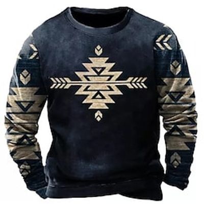 Men's Sweatshirt Pullover Navy Blue Crew Neck Color Block Graphic Prints Print Daily Sports Holiday 3D Print Basic Boho Streetwear Spring   Fall Clothing Apparel Hoodies Sweatshirts  Lightinthebox