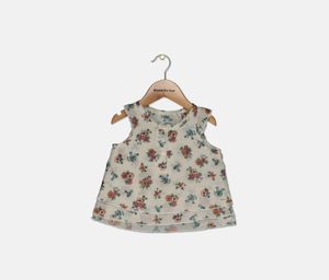 Little Girls Floral Printed Top  Off White Combo