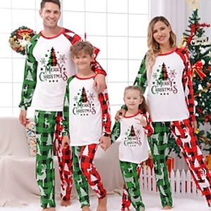 Family Christmas Pajamas Graphic Cartoon Letter Home Print Black White Red Long Sleeve Mommy And Me Outfits Active Matching Outfits Lightinthebox