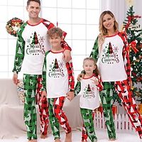 Family Christmas Pajamas Graphic Cartoon Letter Home Print Black White Red Long Sleeve Mommy And Me Outfits Active Matching Outfits Lightinthebox - thumbnail