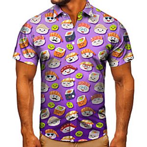 Men's Shirt 3D Print Food Graphic Prints Button-Down Short Sleeve Street Tops Casual Fashion Classic Breathable Purple Lightinthebox