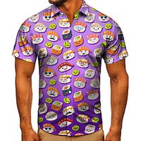 Men's Shirt 3D Print Food Graphic Prints Button-Down Short Sleeve Street Tops Casual Fashion Classic Breathable Purple Lightinthebox - thumbnail