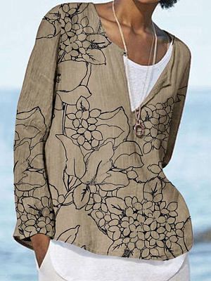 Fashion Line Pattern Printing V-neck Long-sleeved Blouse