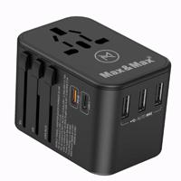 Max & Max Universal Travel Adapter | PD+Type-C + 3 USB Ports | Compact, Lightweight, Worldwide Use - thumbnail