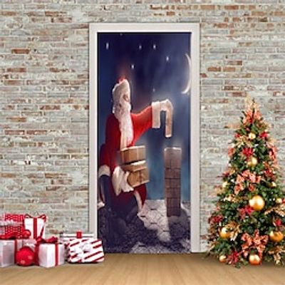 Christmas 3D Stickers Waterproof Door Stickers Xmas Door Mural Peel Self Adhesive Wallpaper PVC Sticker Removable Wall Decal for Home Office Decoration Lightinthebox