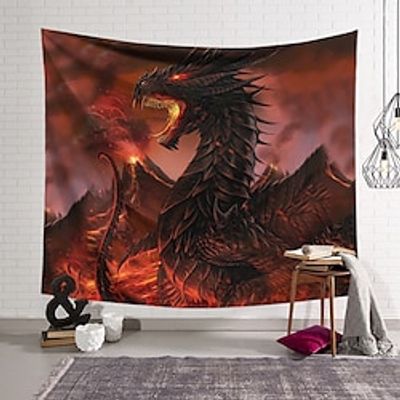 Fire Dragon Large Wall Tapestry Art Decor Blanket Dinosaur Curtain Hanging Home Bedroom Living Room Decoration and Fantasy and Novelty miniinthebox