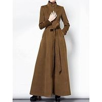Women's Long Overcoat Winter Coat Belted Trench Coat Thermal Warm Windproof Pea Coat Fall Elegant Lady Dress Coat Classic Party Jacket Long Sleeve Brown miniinthebox - thumbnail