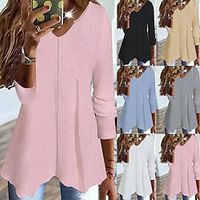 Women's Shirt Blouse Black White Pink Plain Long Sleeve Casual Basic V Neck Regular S Lightinthebox - thumbnail