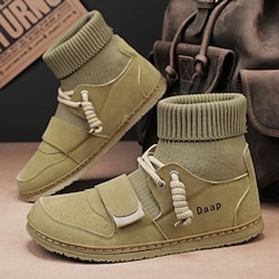 Men's Boots Sweater Boots Walking Casual Athletic PU Slip Resistant Booties  Ankle Boots Magic Tape Slip-on Black Brown Beige Winter Lightinthebox